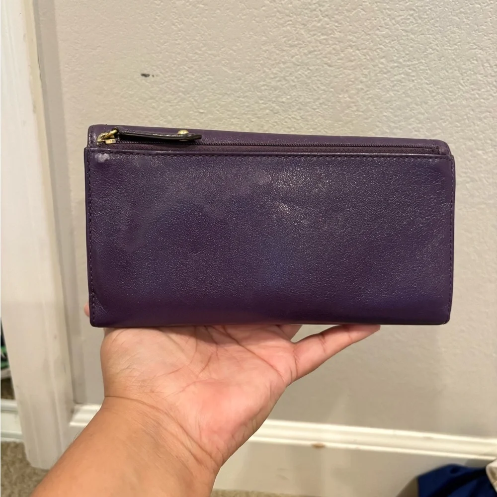 Vintage Coach Madison Leather Tri fold Checkbook Wallet Purple and Pink EUC